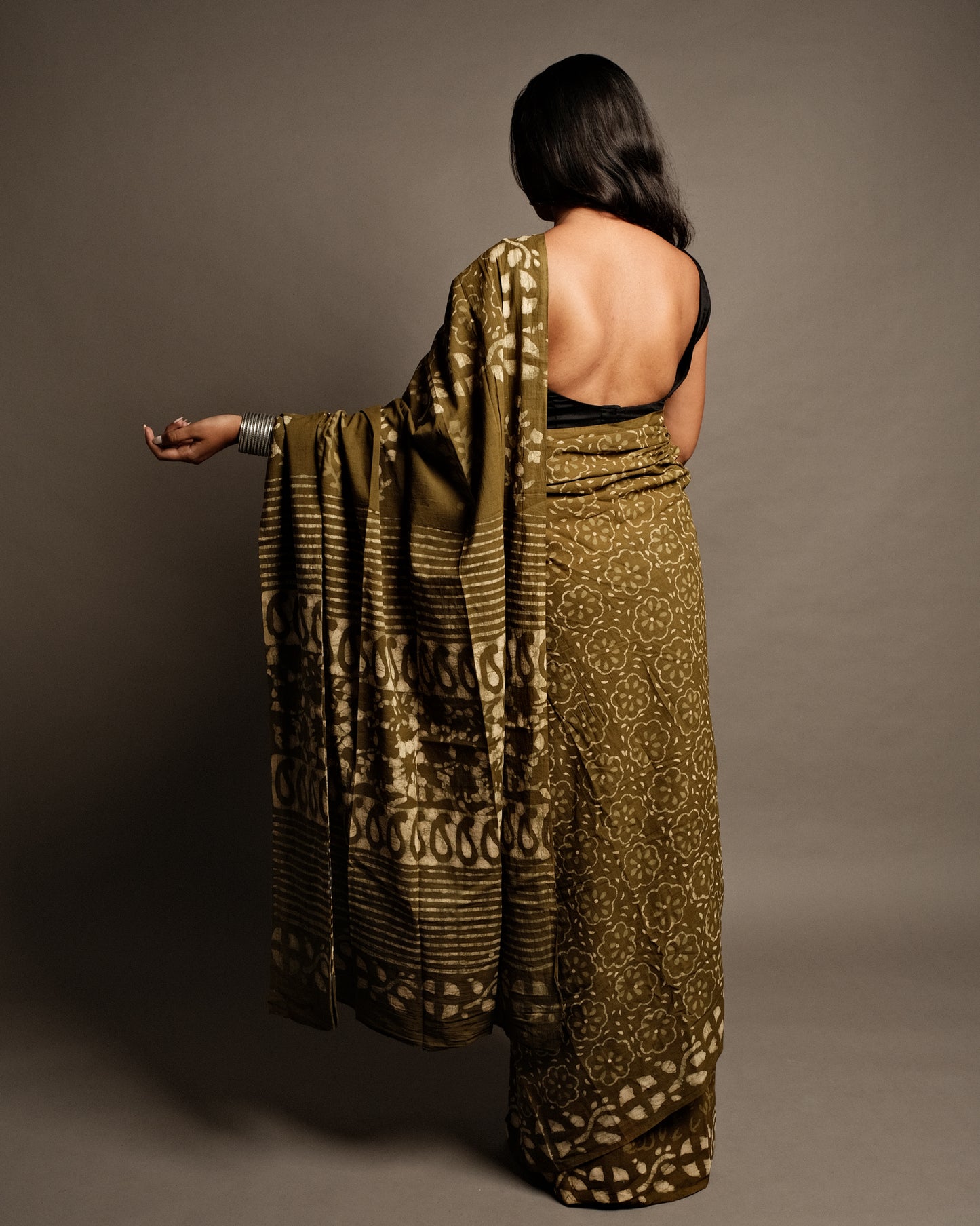 Mehendi Green Handblock Print Mul Cotton Saree