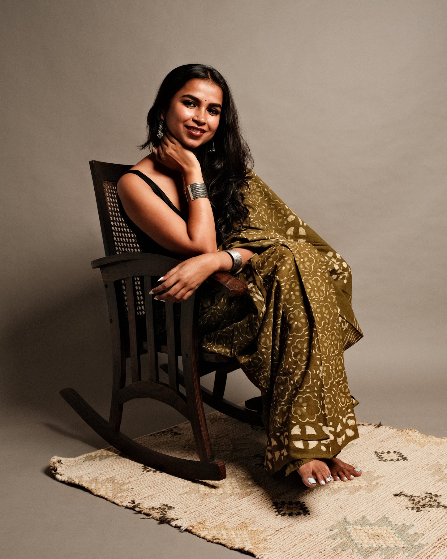 Mehendi Green Handblock Print Mul Cotton Saree