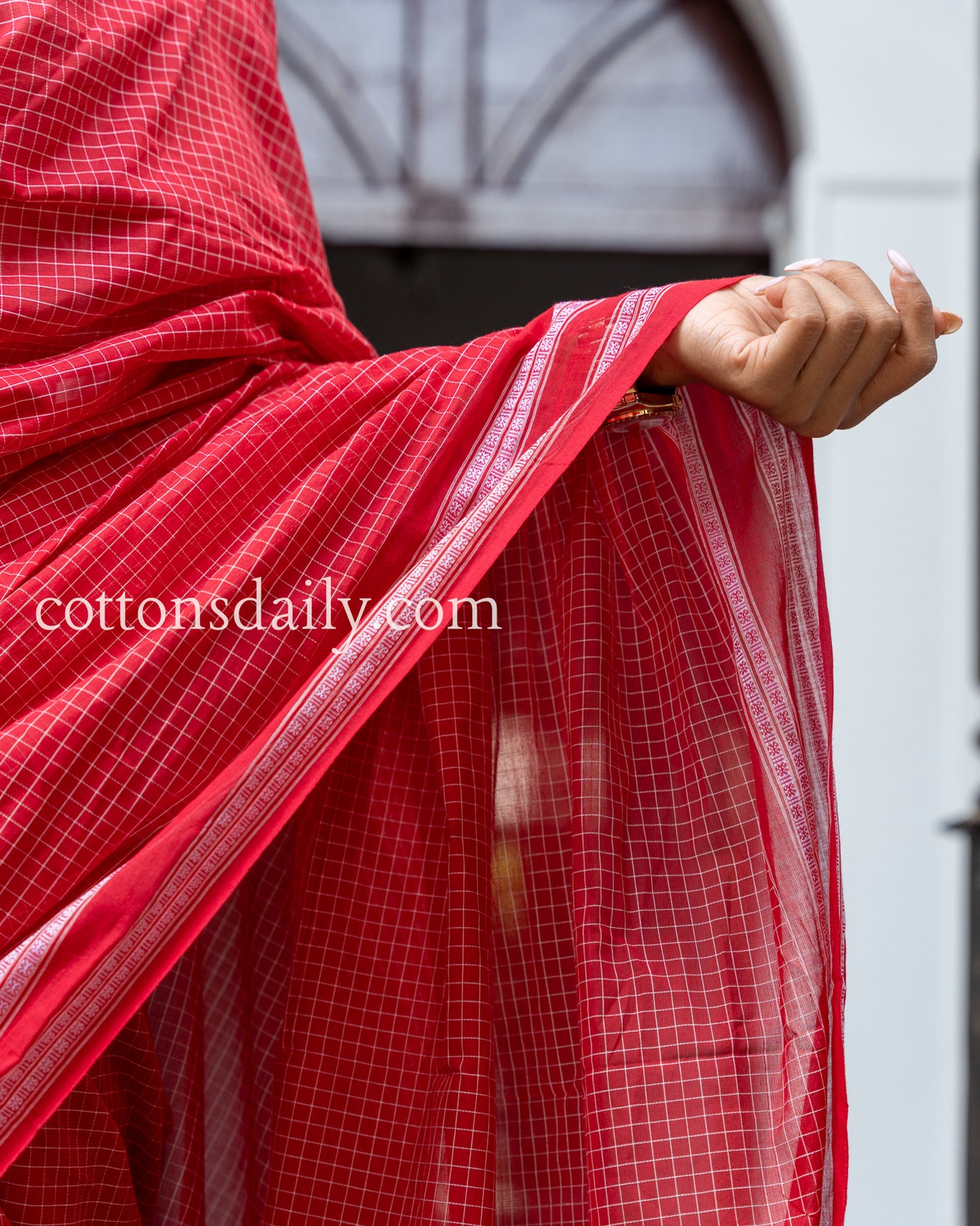 La Salcete Cherry Red Kunbi Saree