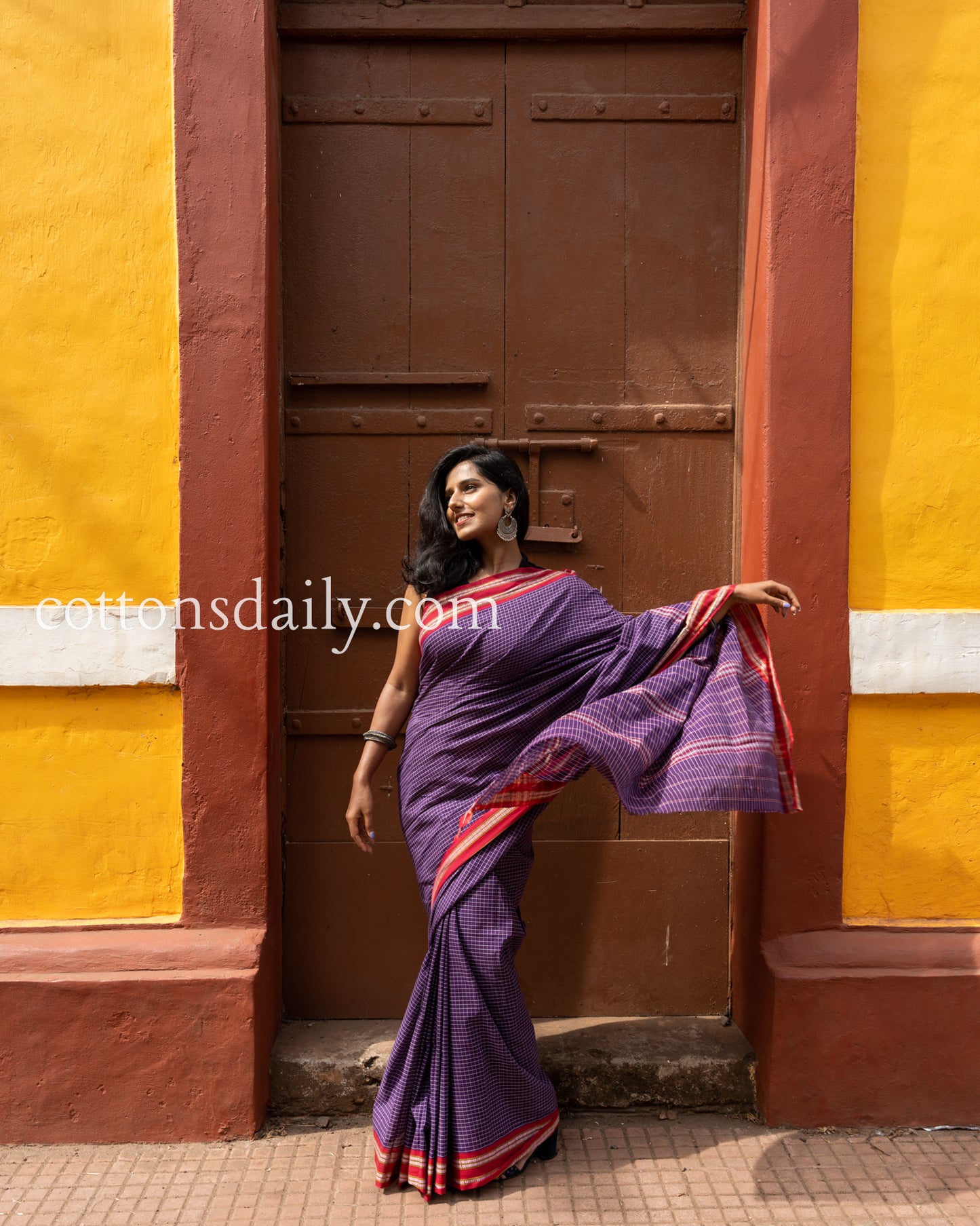 Fancy Fontainhas Magenta Kunbi Saree