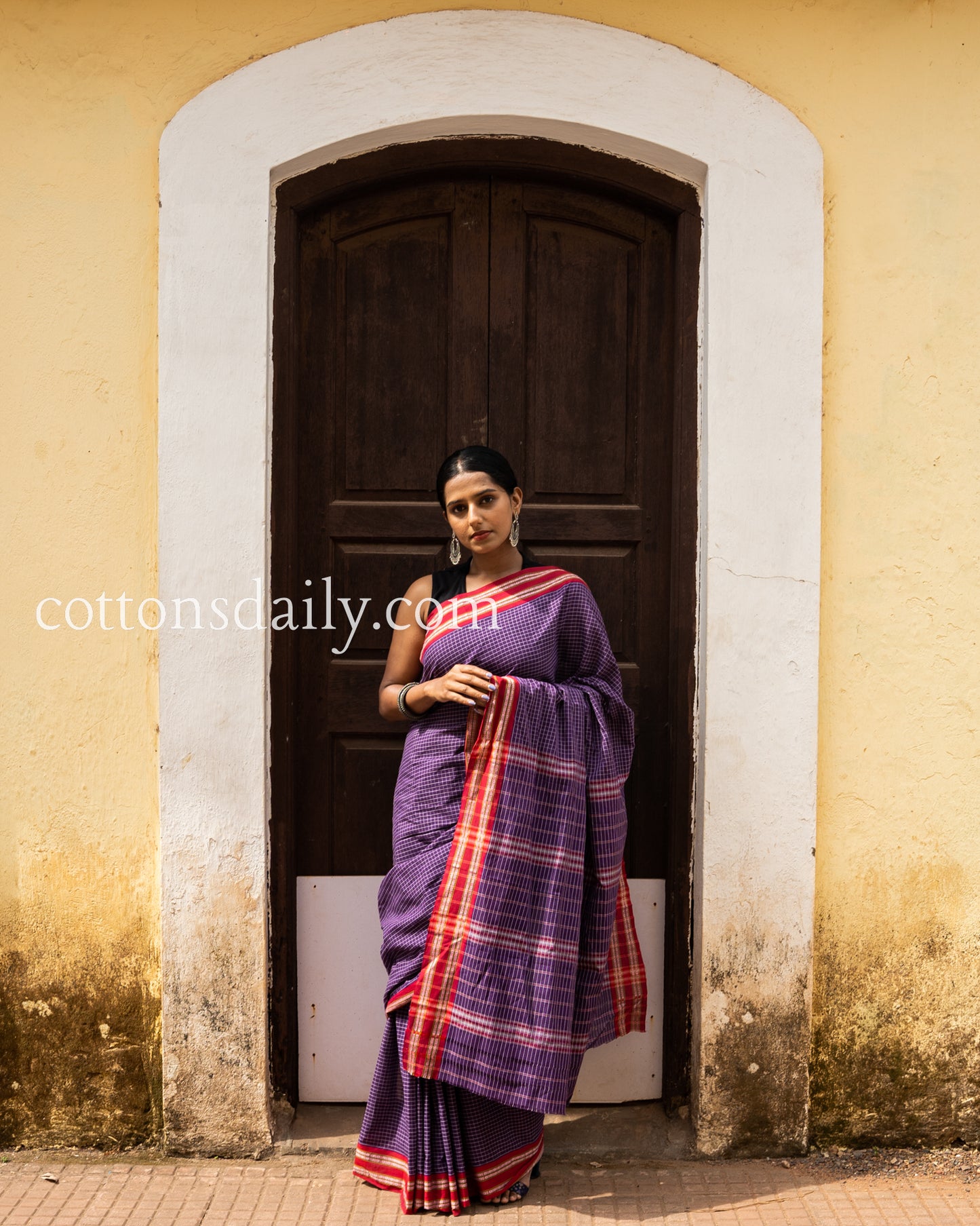 Fancy Fontainhas Magenta Kunbi Saree