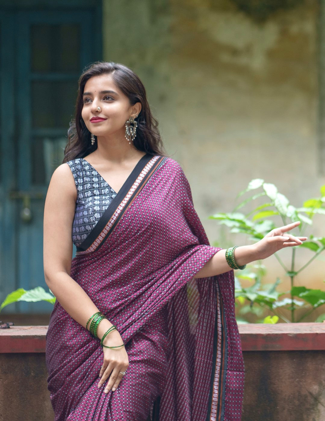 Nakshatra Pink Flower Cotton Khun Saree