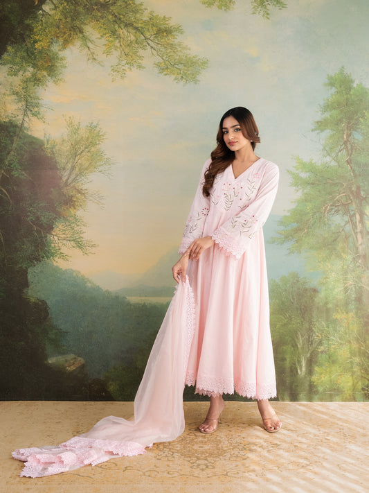 Miraaya Baby Pink Anarkali Cotton suit