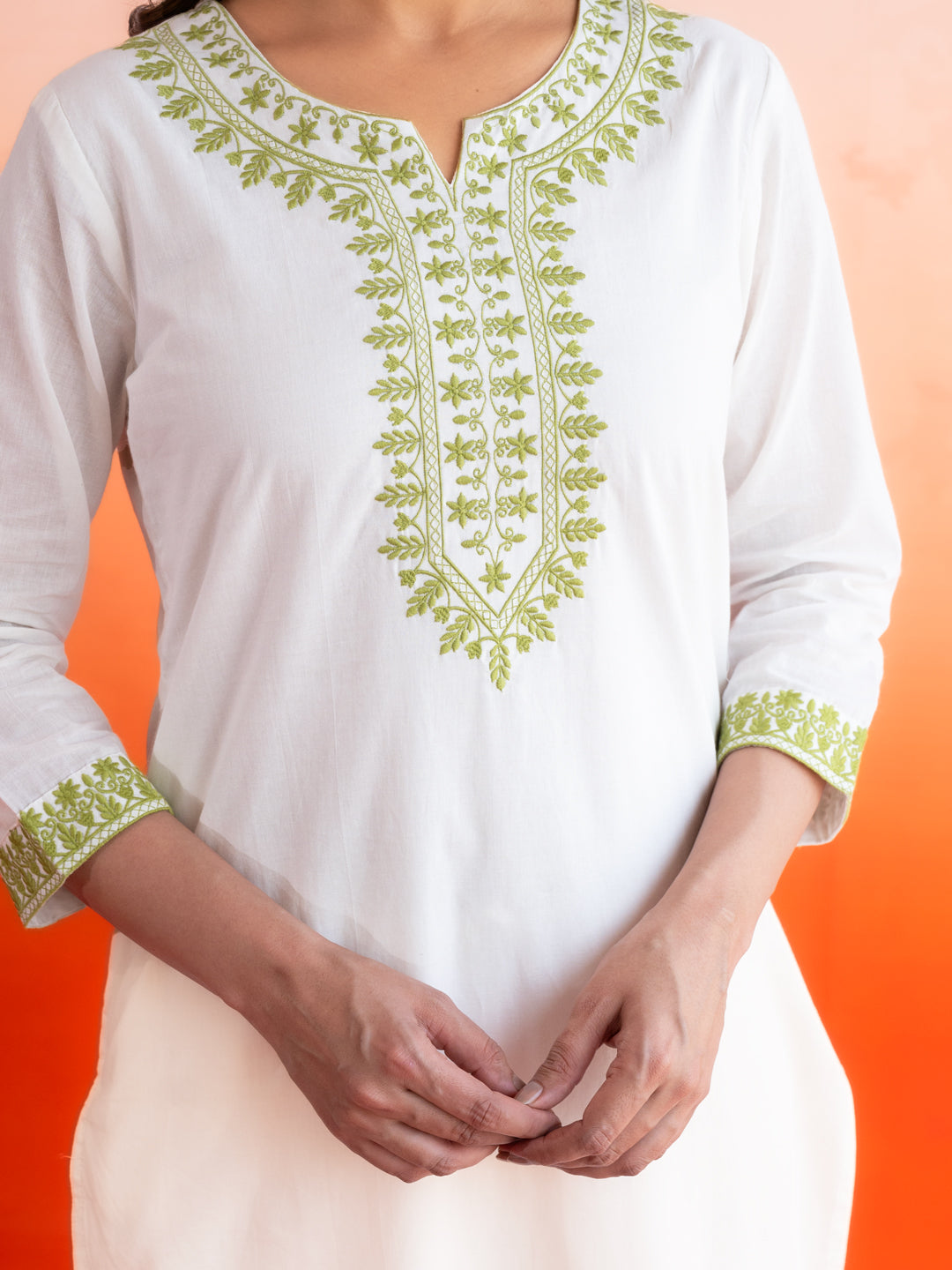 Avni White & Green Cotton Suit