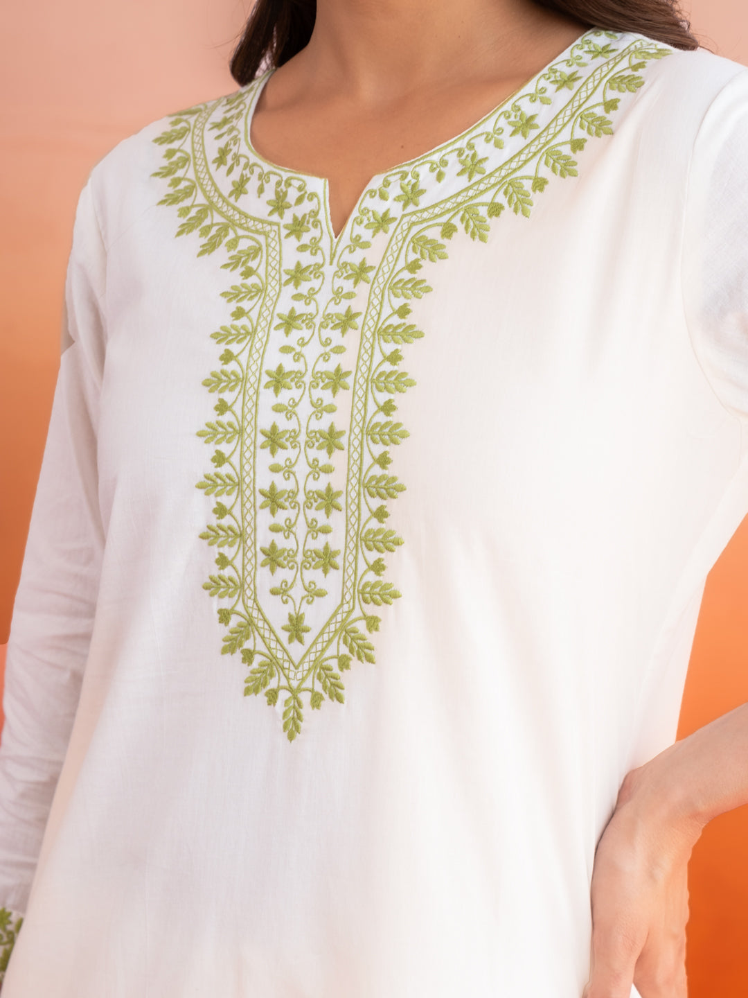Avni White & Green Cotton Suit