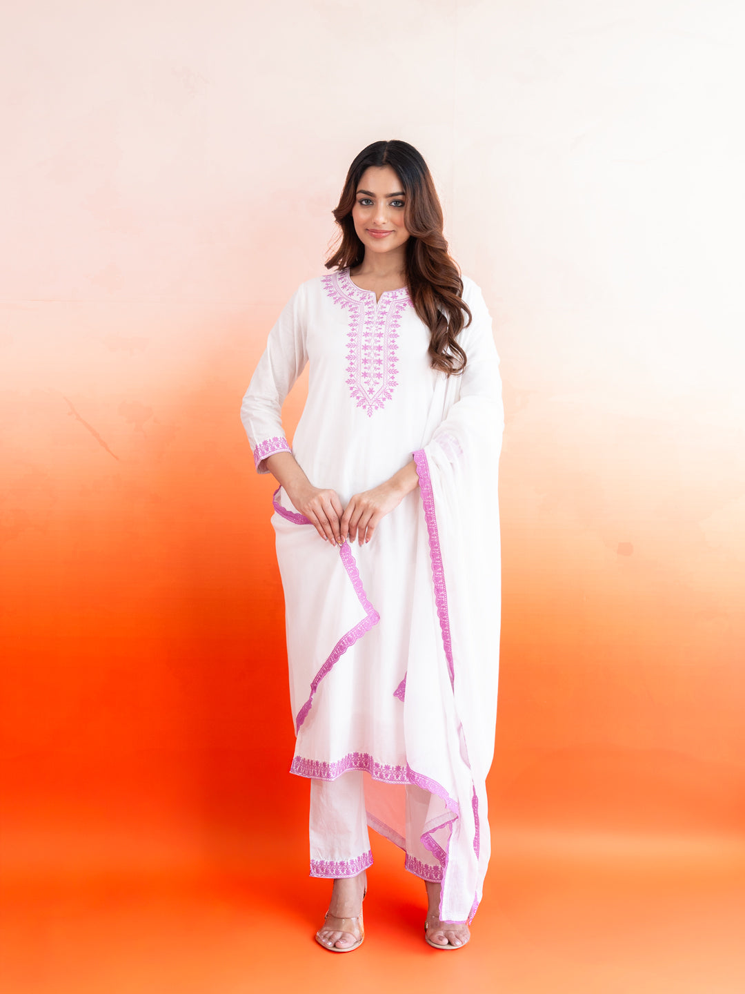 Avni White & Lavender Cotton Suit
