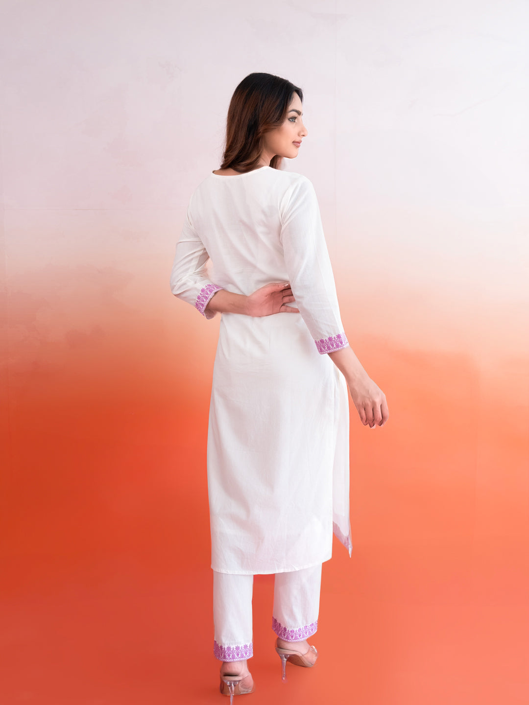 Avni White & Lavender Cotton Suit