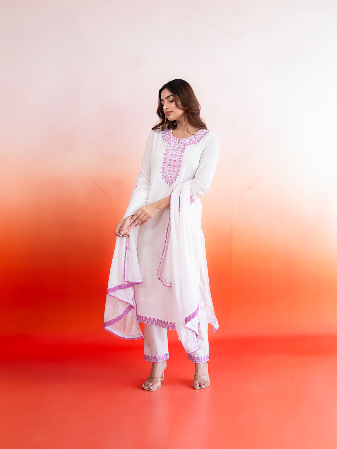 Avni White & Lavender Cotton Suit
