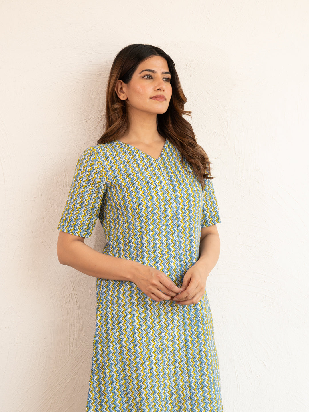 Dailywear Green Zigzag Cotton Kurta