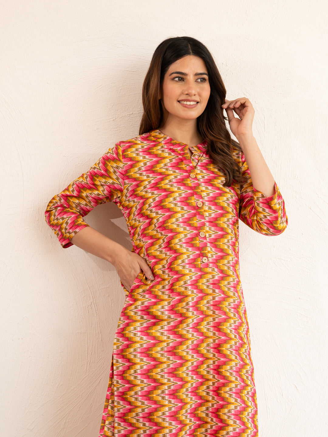 Pink Snaking Long Cotton Kurta