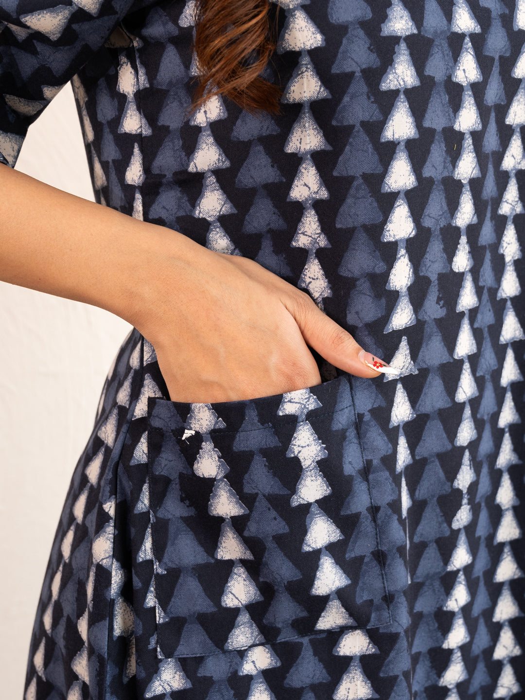 Indigo Triangle Print Cotton Rayon Kurta