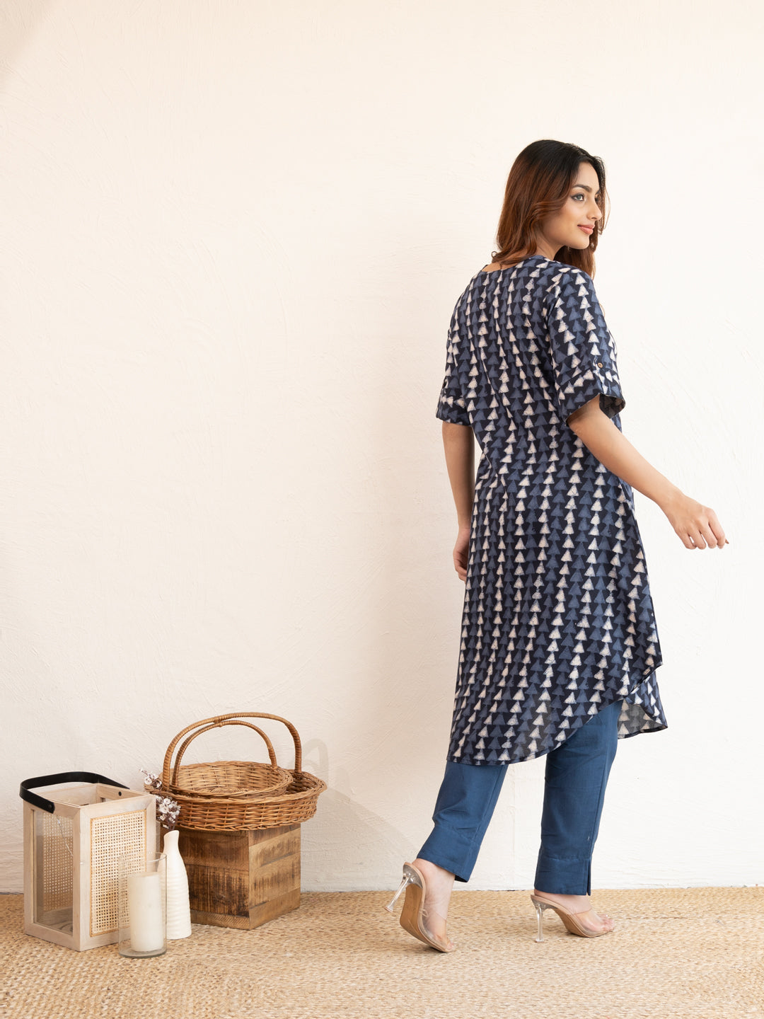 Indigo Triangle Print Cotton Rayon Kurta