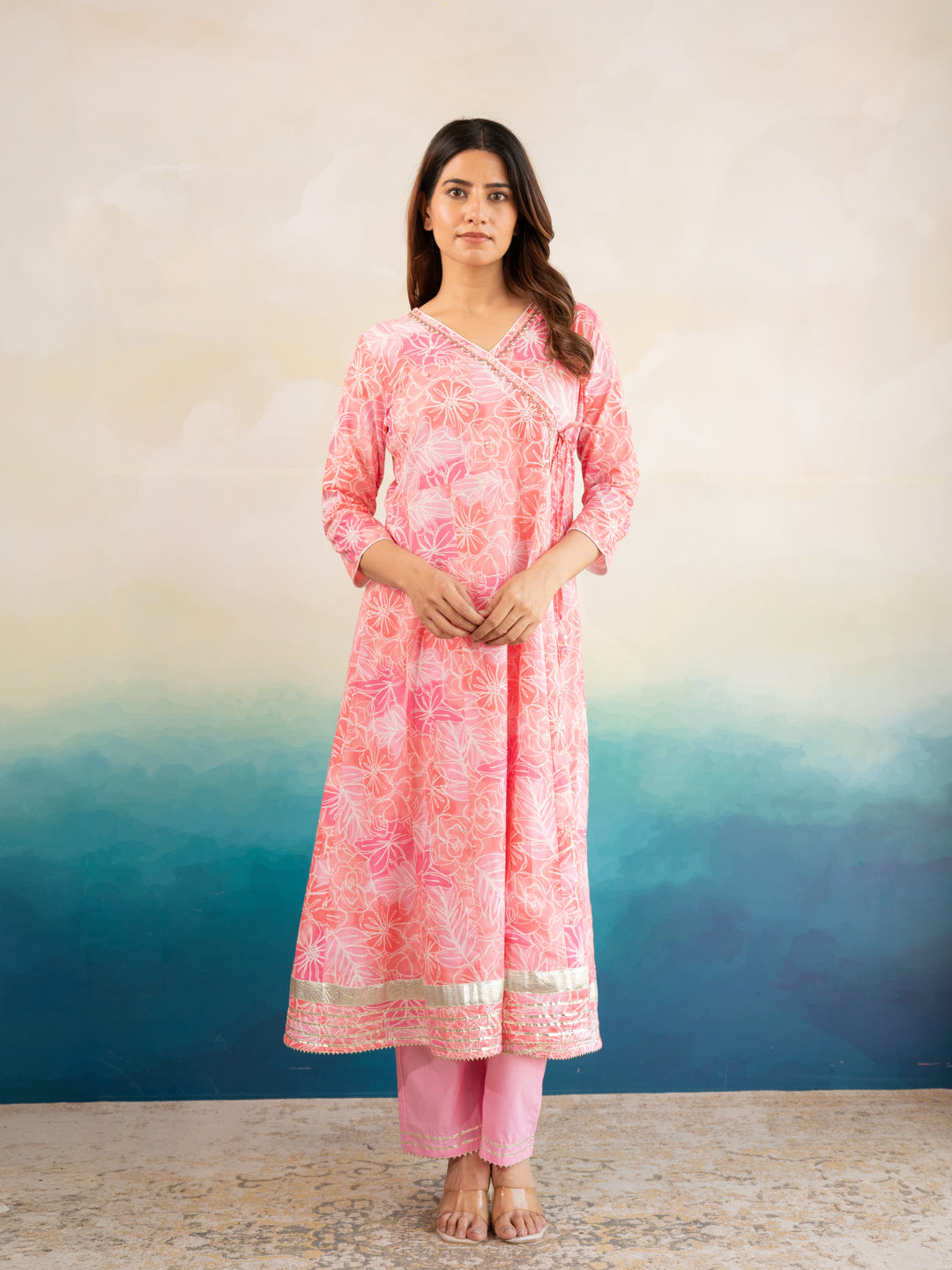 Pink Flower Digital Printed Cotton Suit