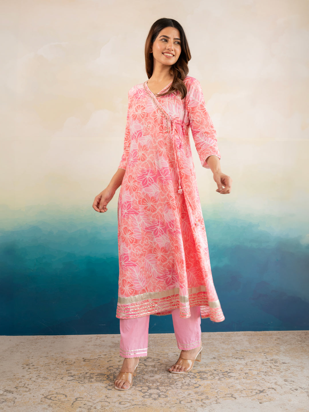 Pink Flower Digital Printed Cotton Suit