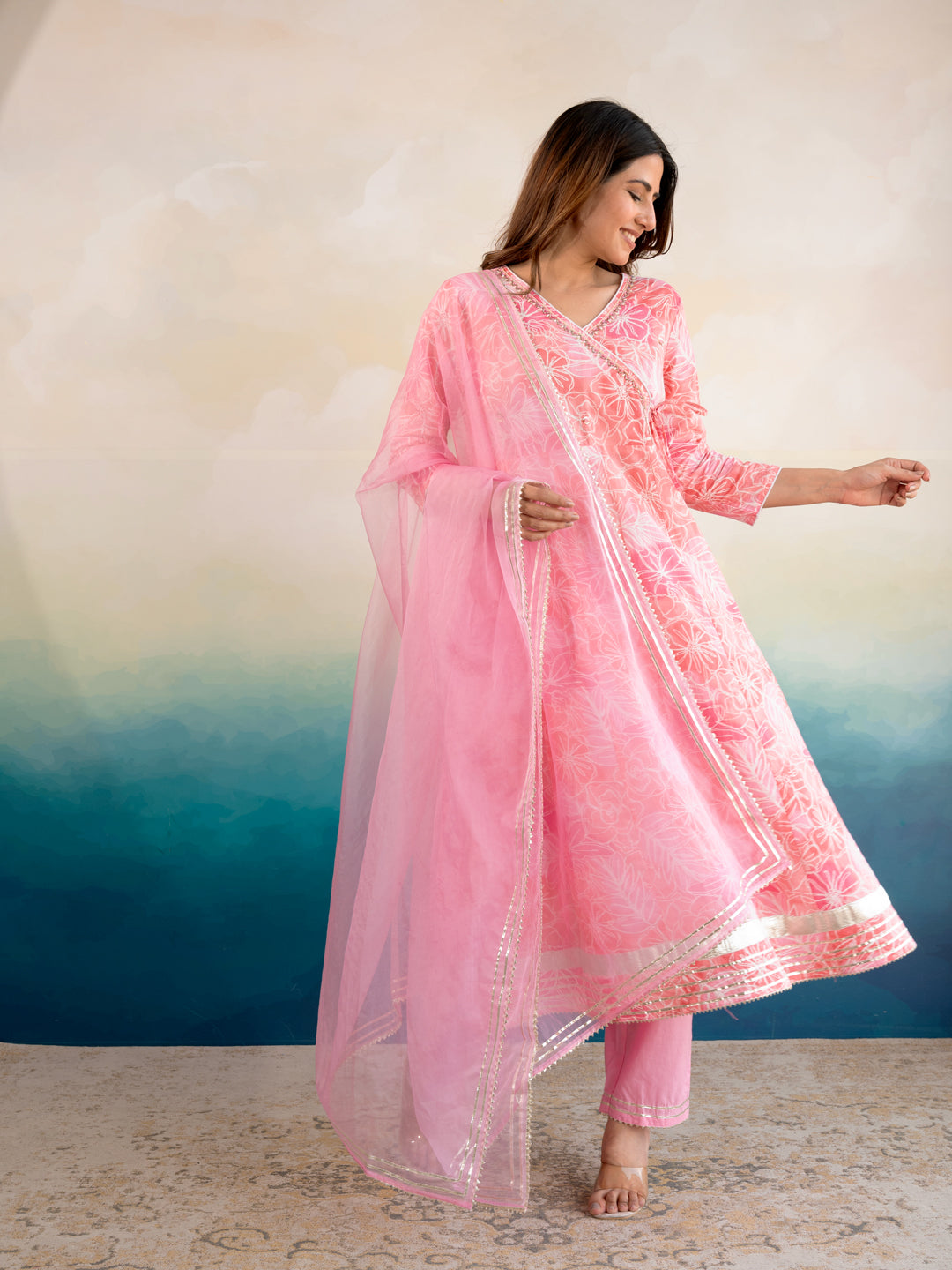 Pink Flower Digital Printed Cotton Suit