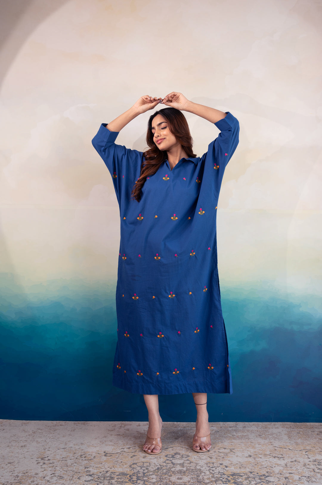 Royal Blue Festive Cotton Kaftan