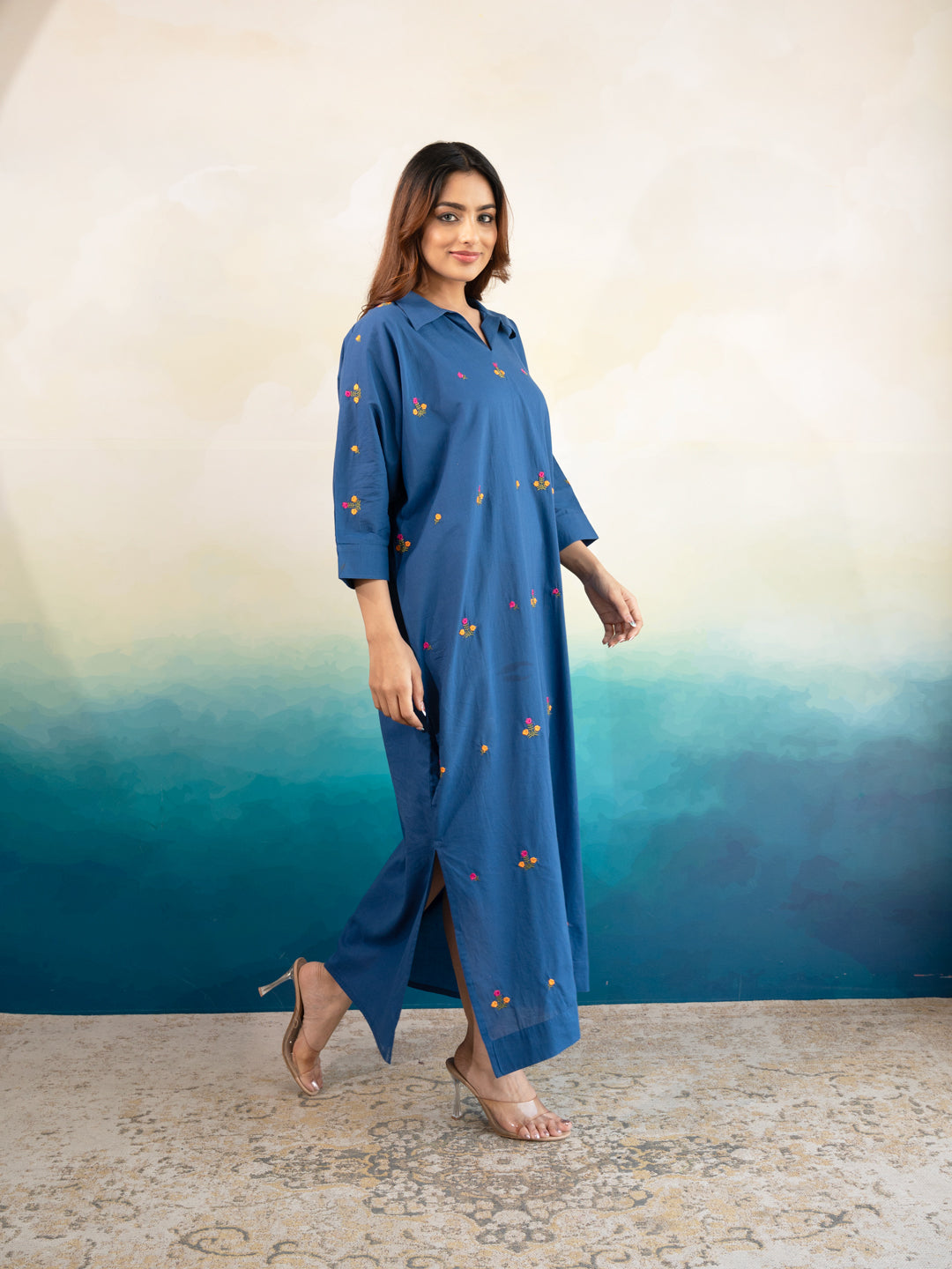 Royal Blue Festive Cotton Kaftan