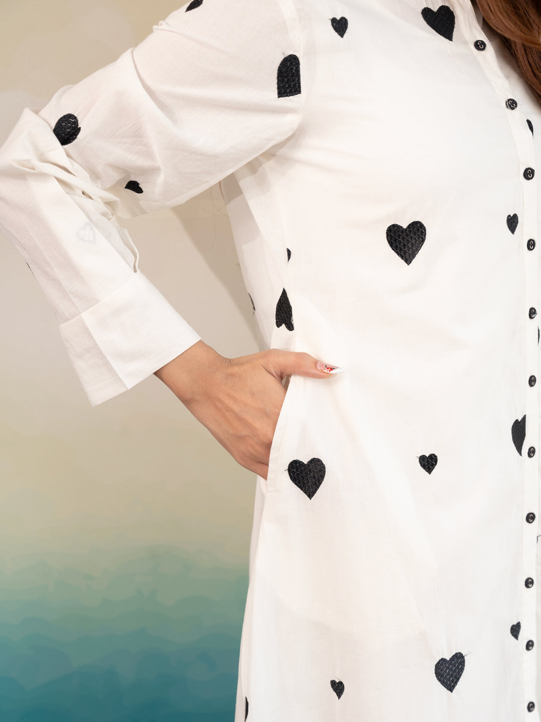 Rich Heart Black Cotton Kurta