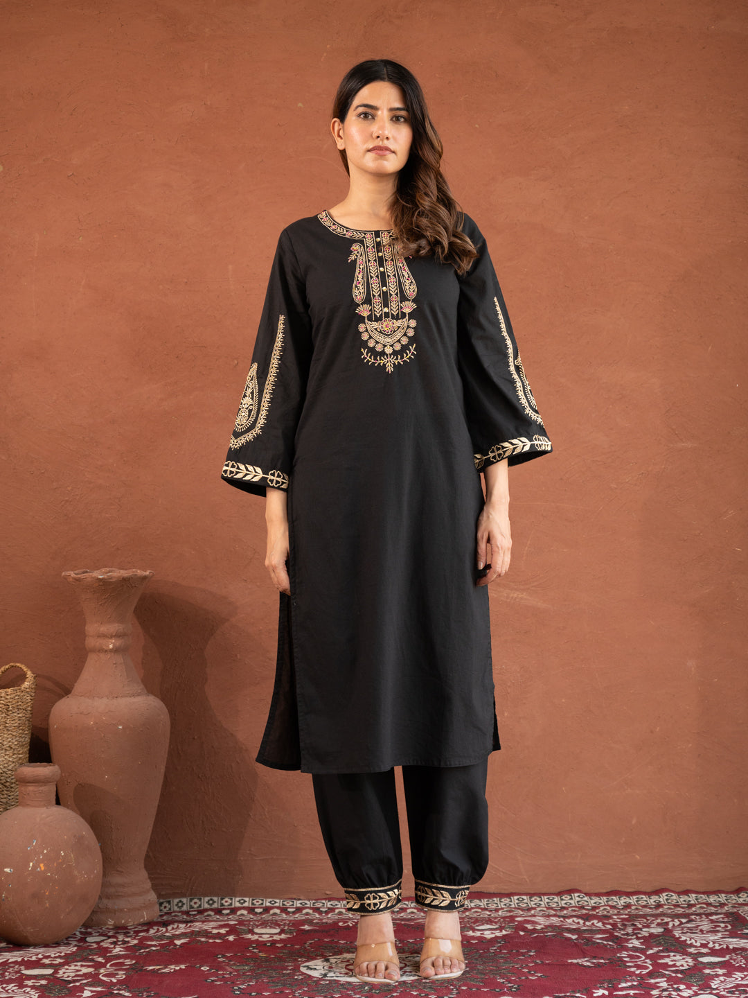 Rivaa Black Embroidered Festive Cotton Suit