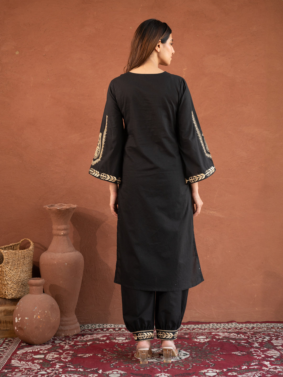 Rivaa Black Embroidered Festive Cotton Suit