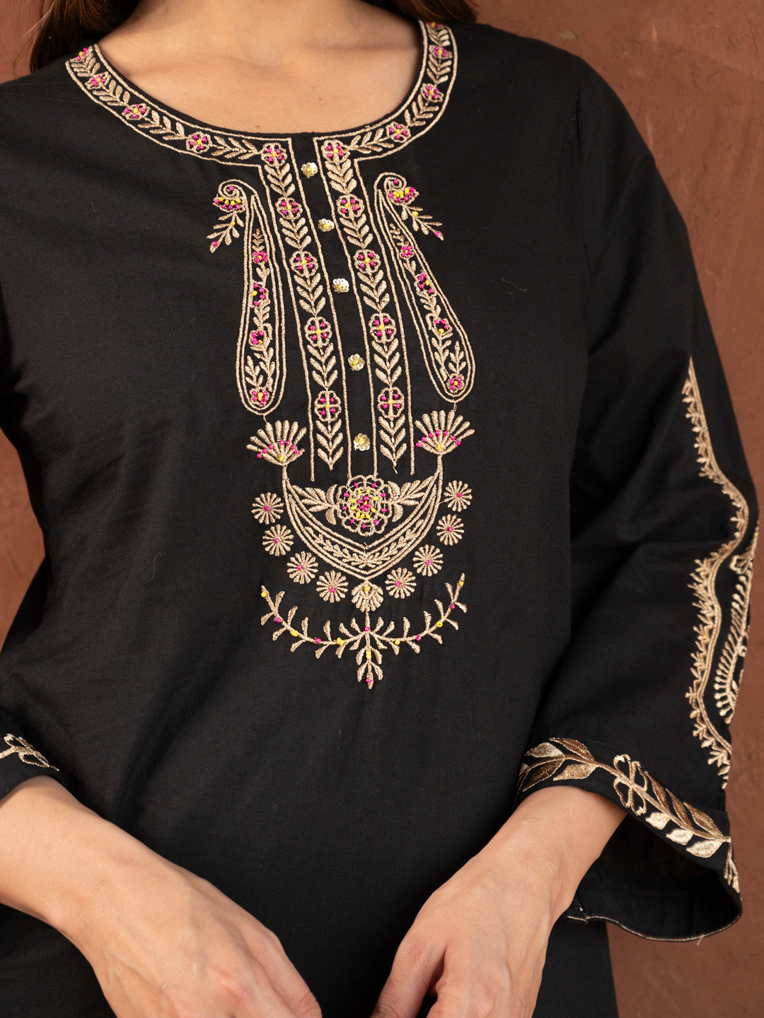 Rivaa Black Embroidered Festive Cotton Suit