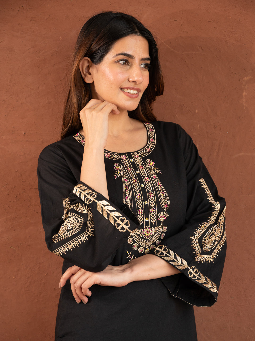 Rivaa Black Embroidered Festive Cotton Suit