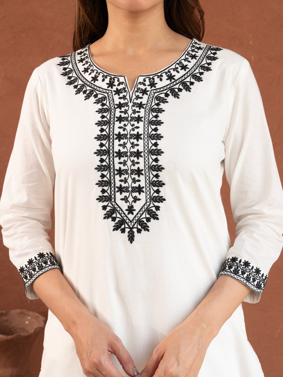 Avni White & Black Cotton Suit