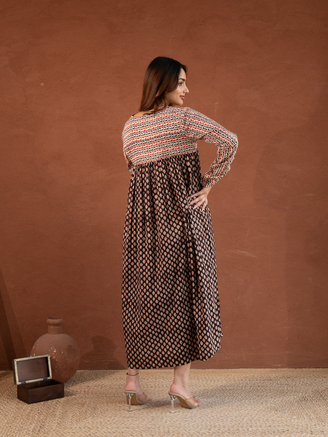 Black Bagru Print Cotton Dress