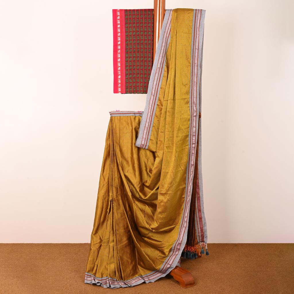 Ojaswini Gold Cotton Khun Saree