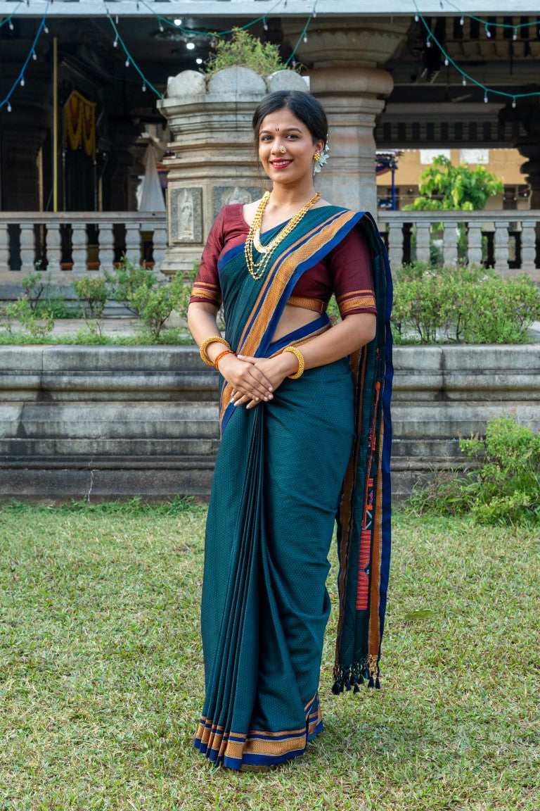 Mandira Majestic Green Kasuti Pallu Work Cotton Khun Saree