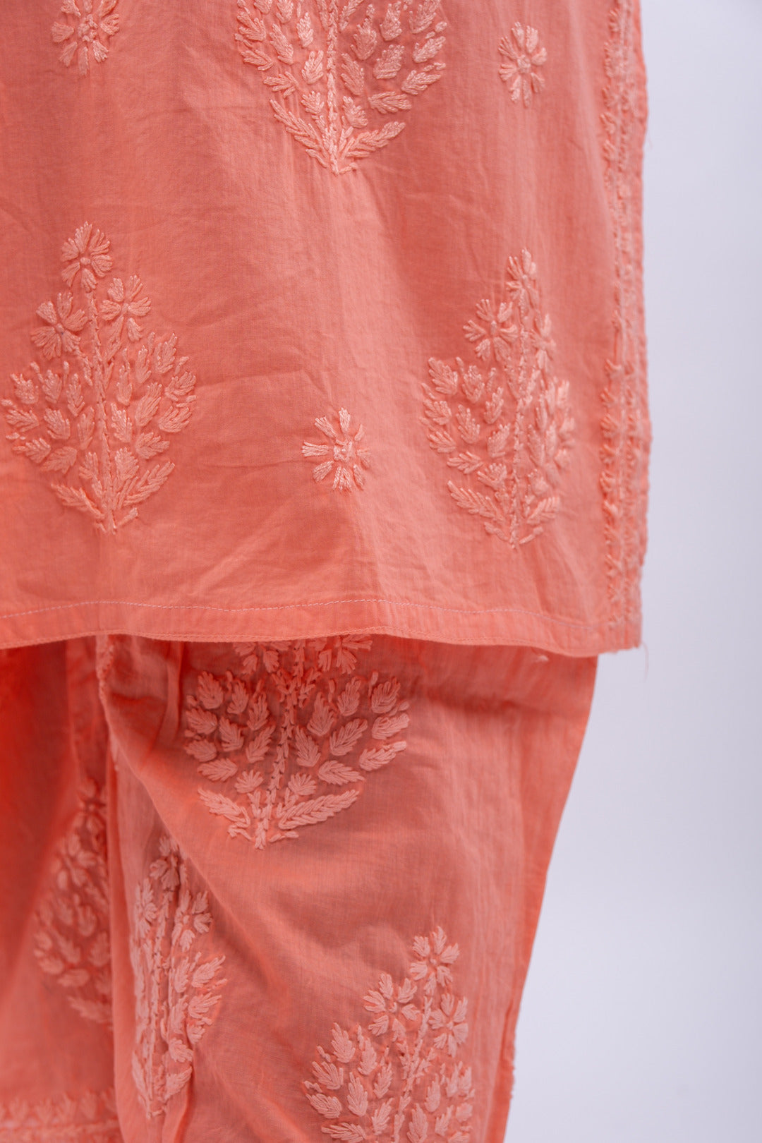 Peach Hand-Chikankari Co-ord Cotton Set