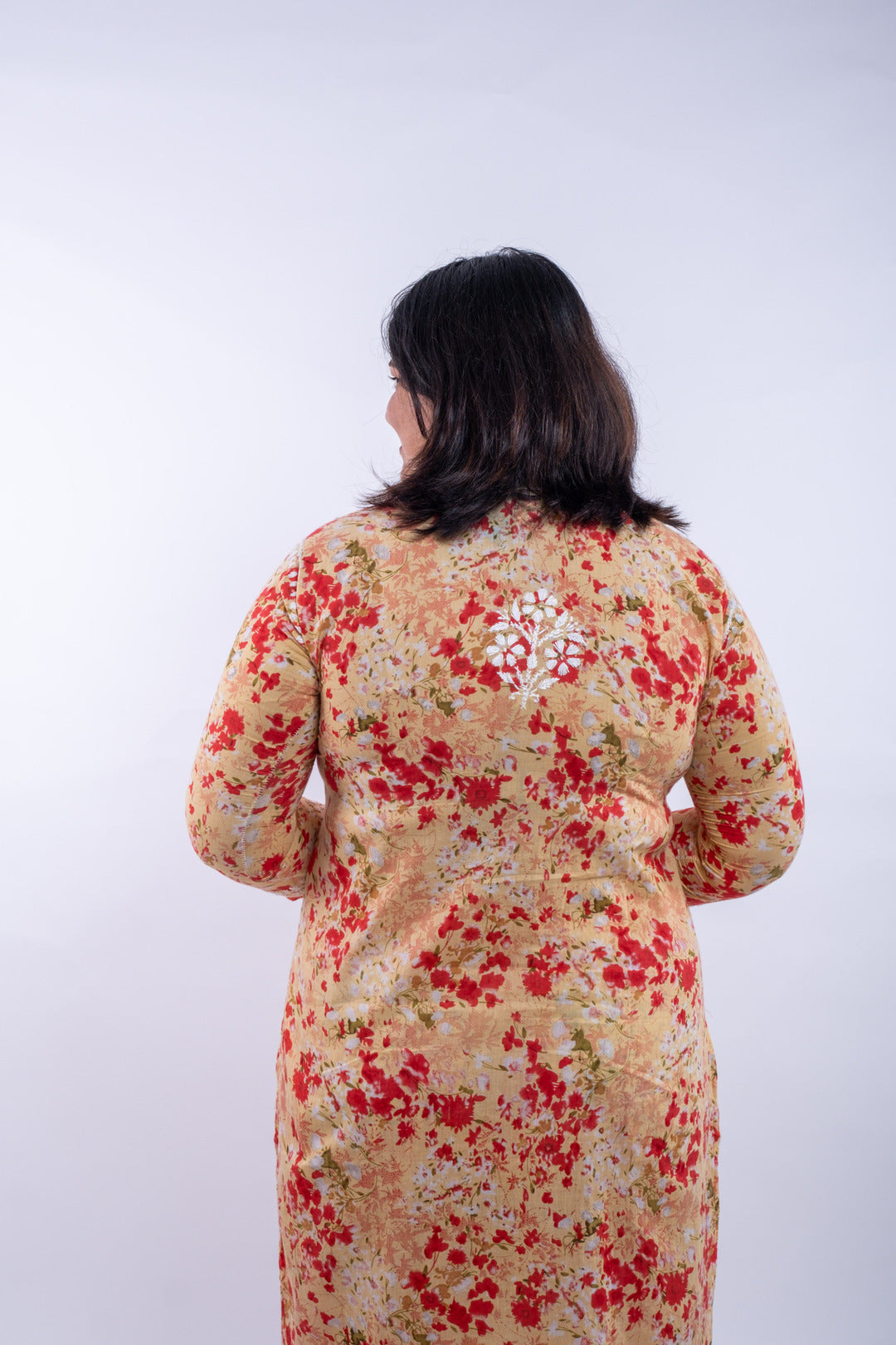 Grapefruit Red Printed Hand-Chikankari Cotton Co-ord Set