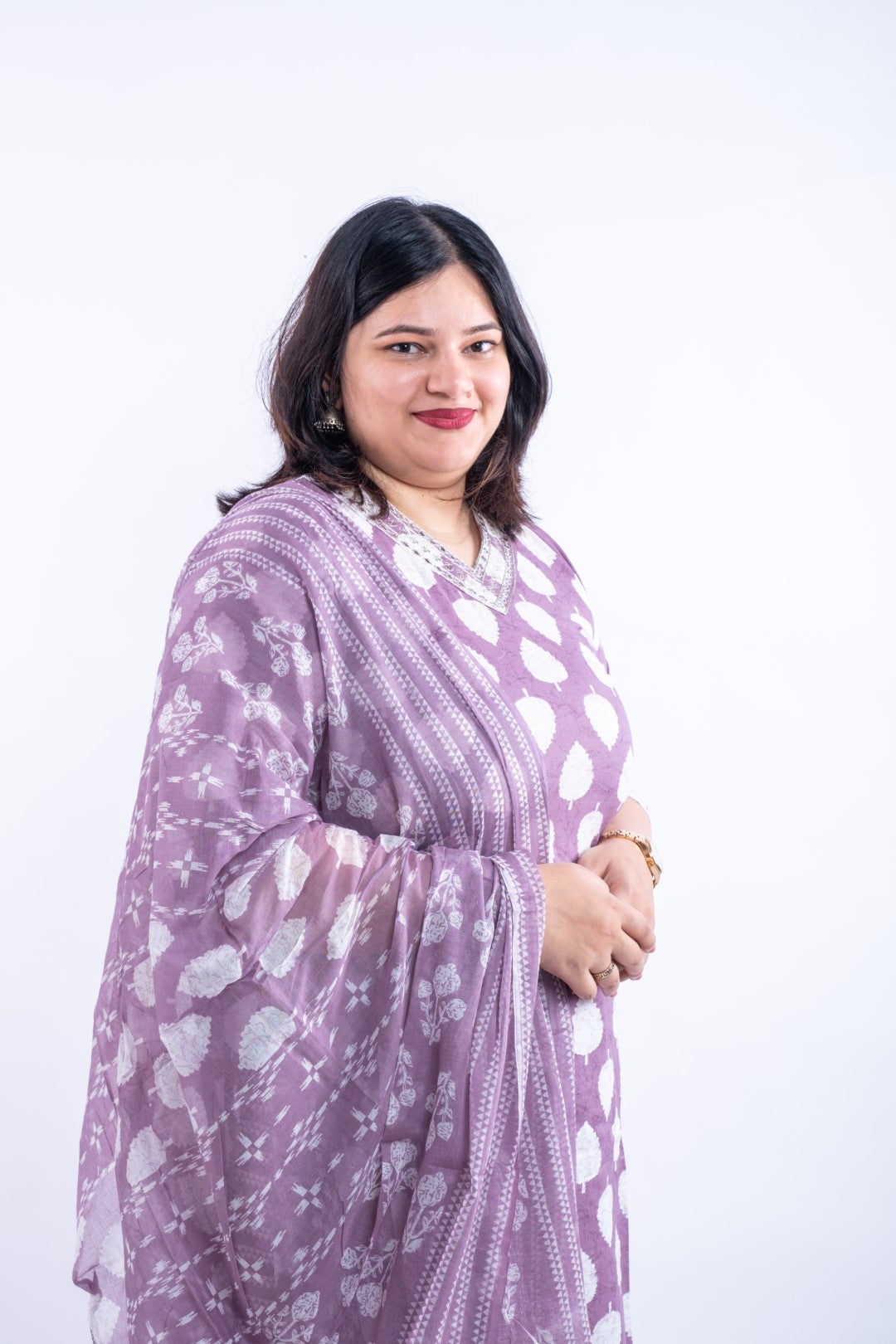 Wine Peepal Tree Print Afghani Cotton Plus Size Suit