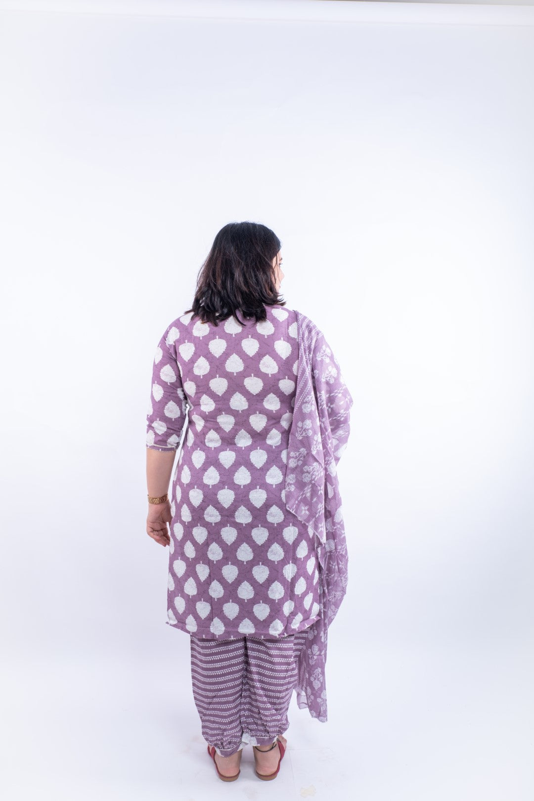 Wine Peepal Tree Print Afghani Cotton Plus Size Suit