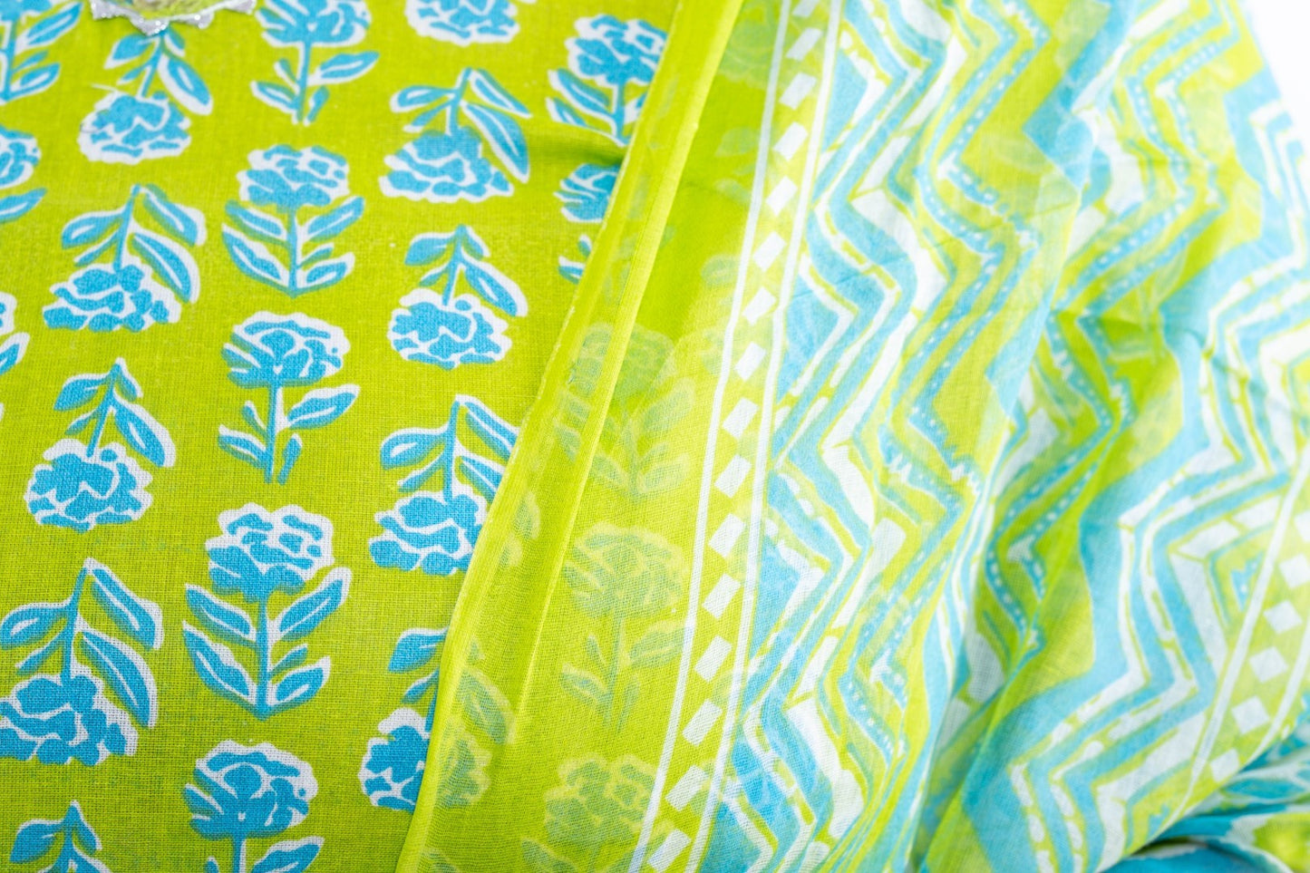 Parrot Green Printed Afghani Cotton Plus Size Suit