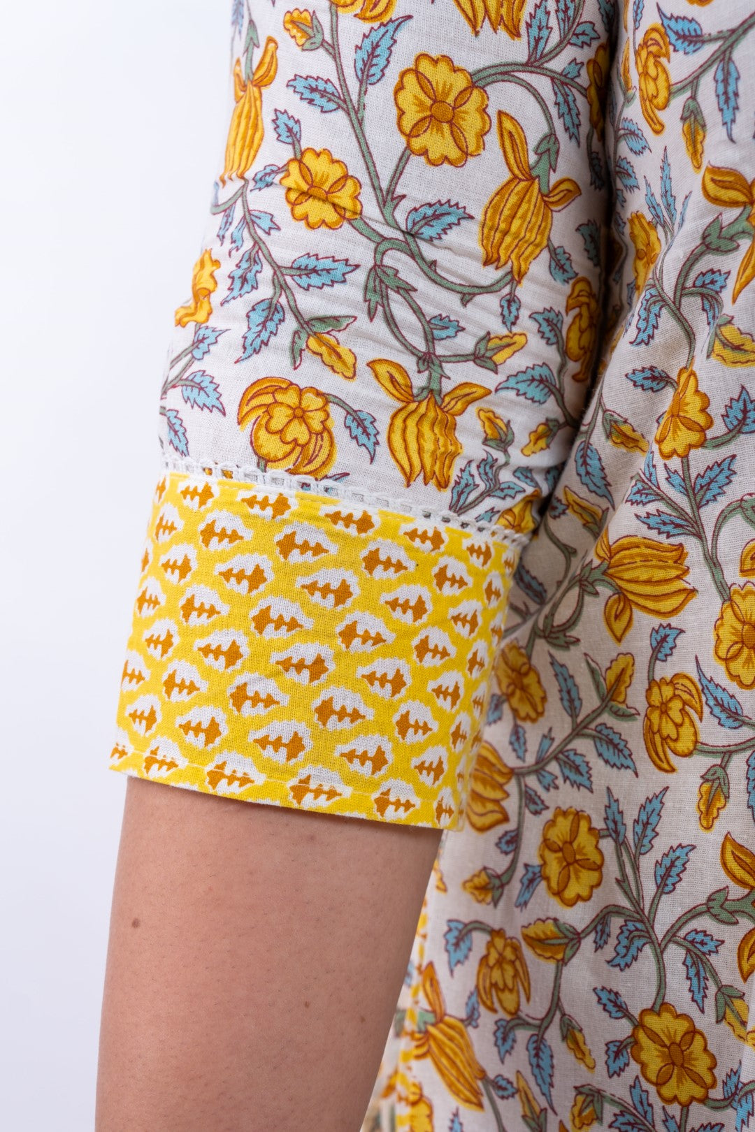 Yellow Floral Printed Cotton Plus Size Suit