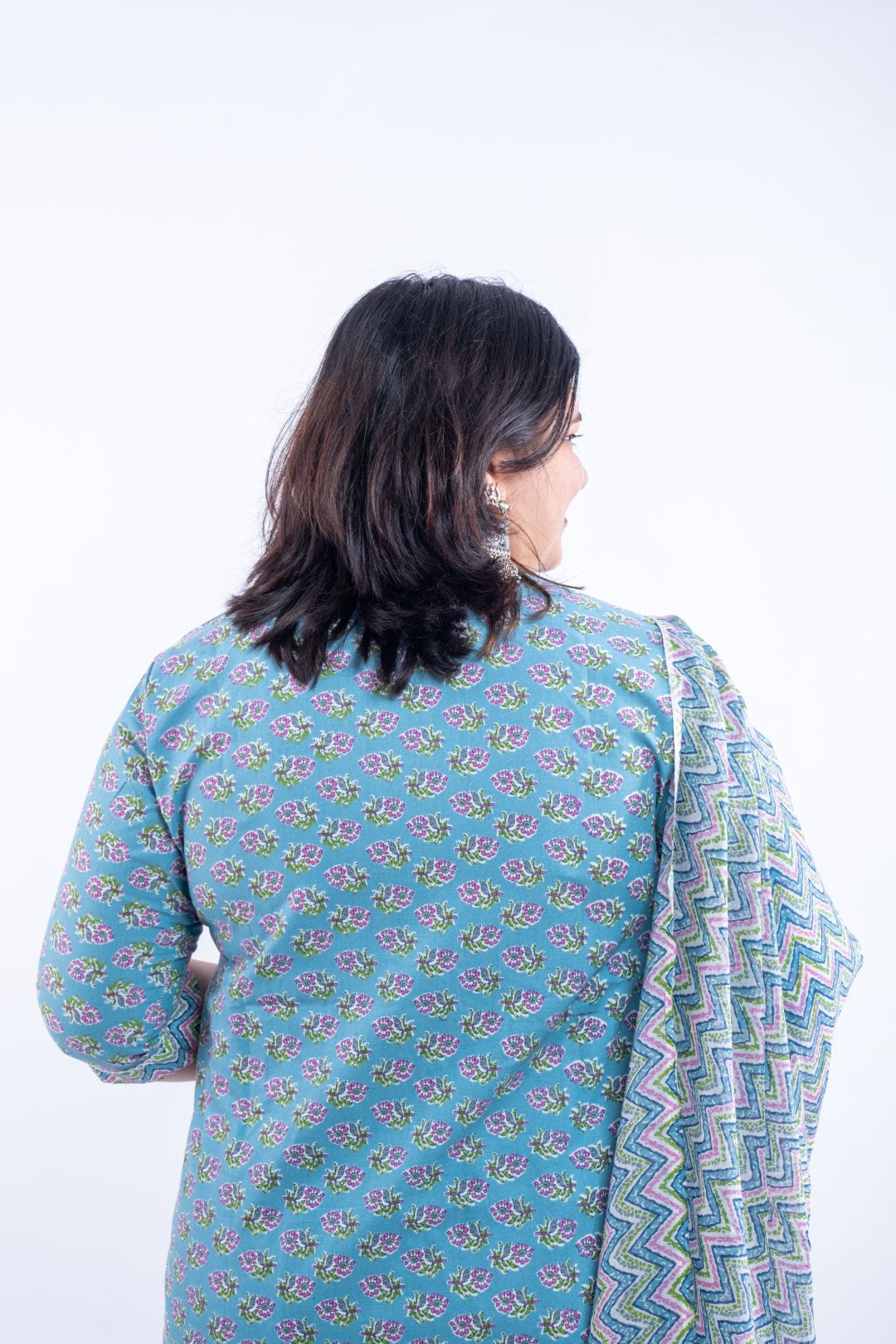 Sapphire Blue Printed Cotton Plus Size Suit