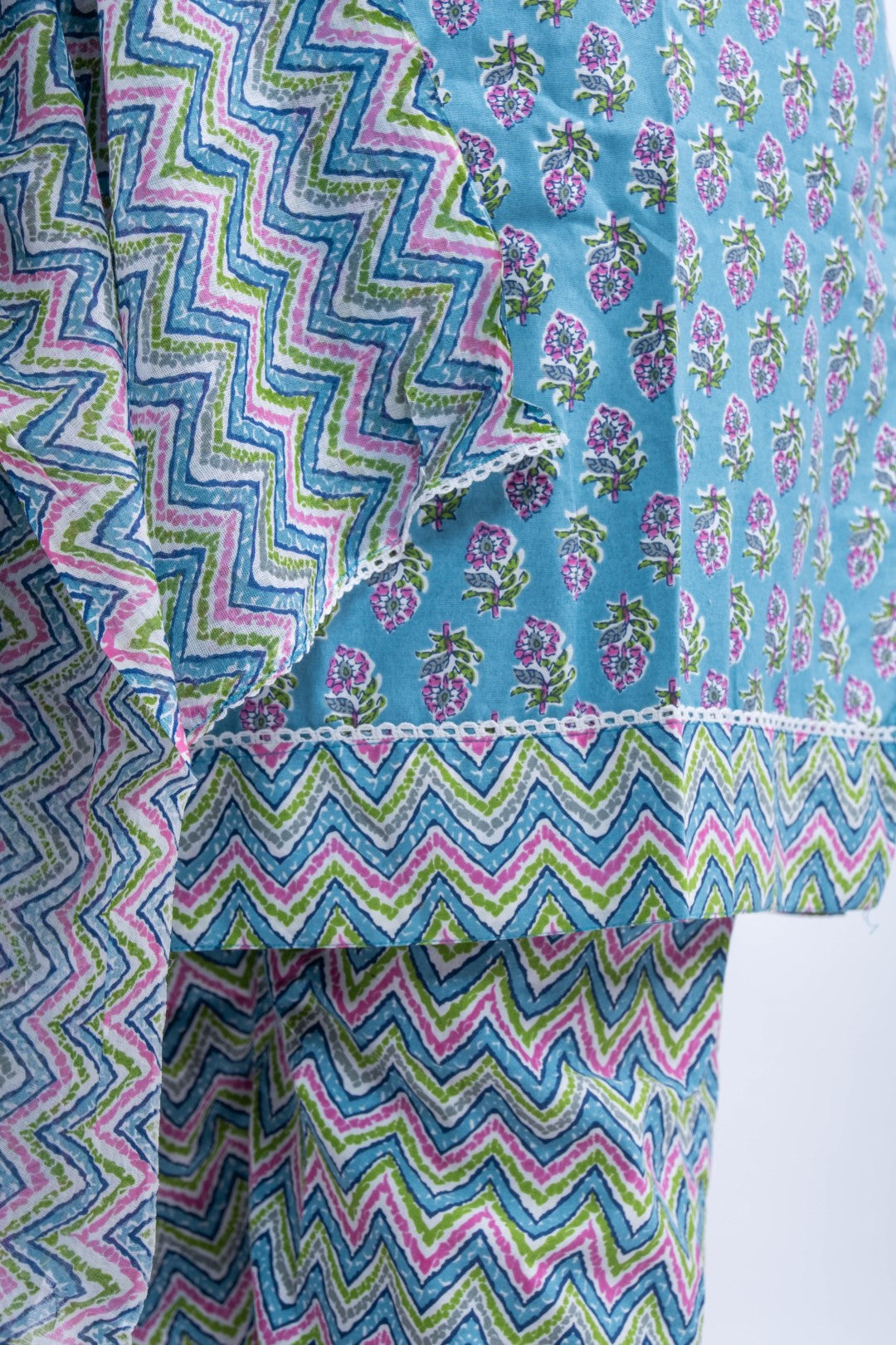 Sapphire Blue Printed Cotton Plus Size Suit