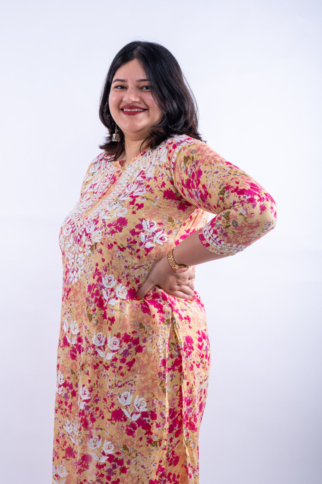 Pink Printed Hand-Chikankari Cotton Co-ord Set