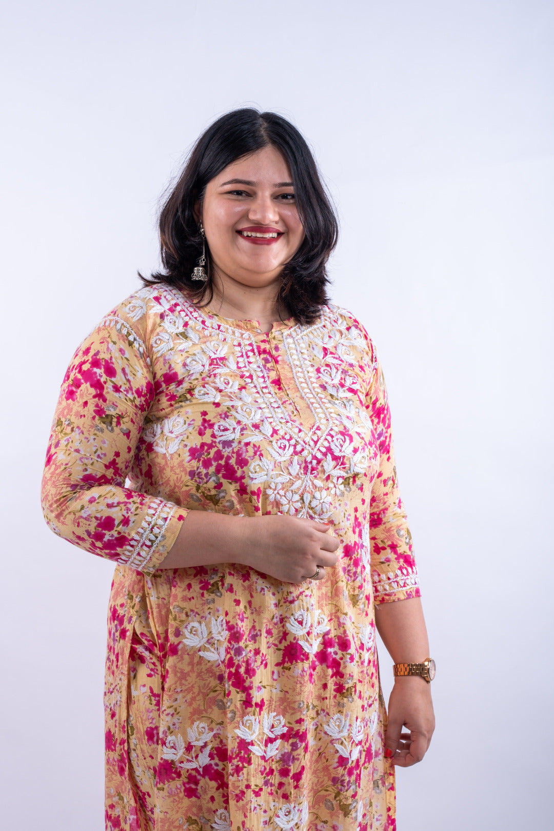Pink Printed Hand-Chikankari Cotton Co-ord Set