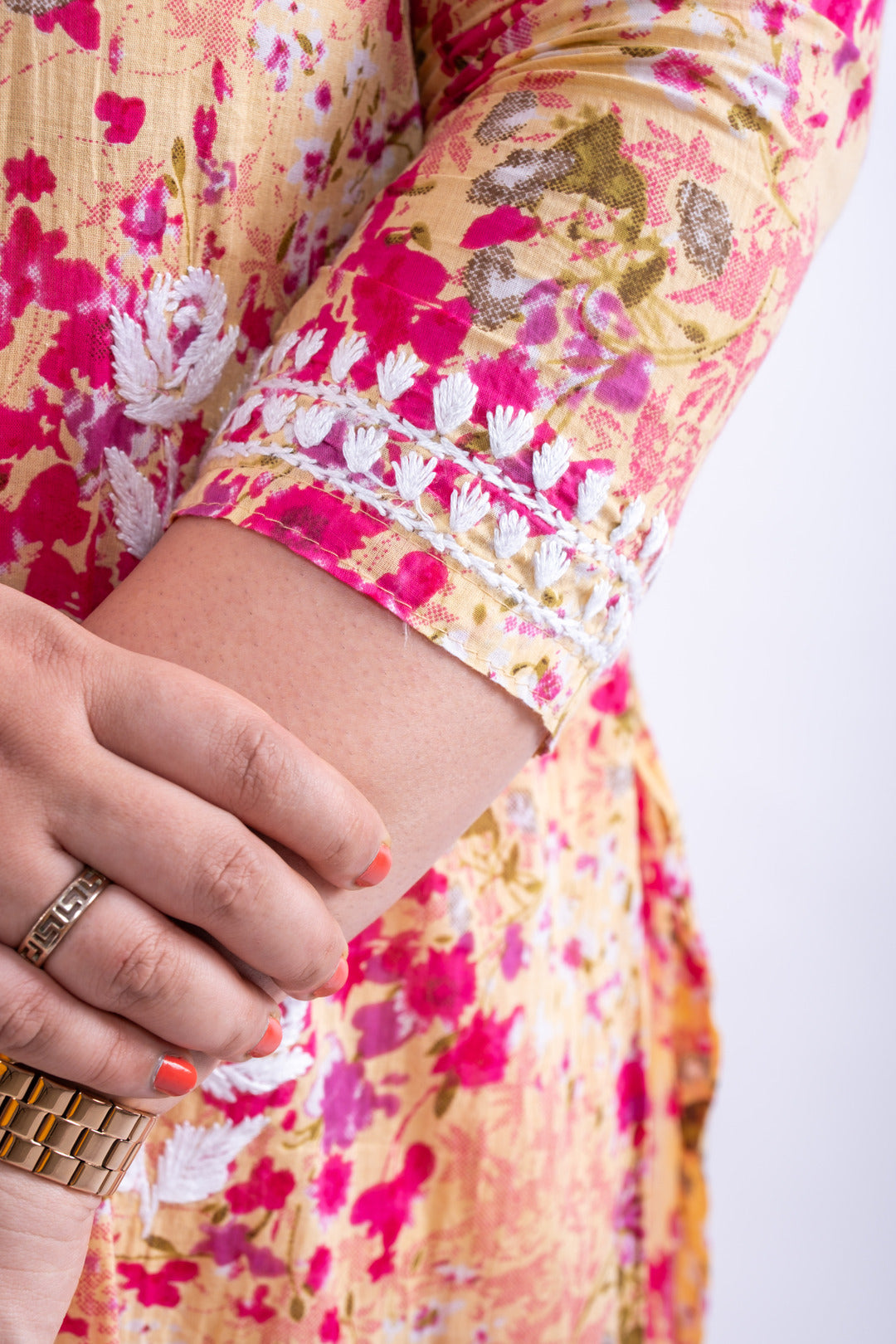 Pink Printed Hand-Chikankari Cotton Co-ord Set