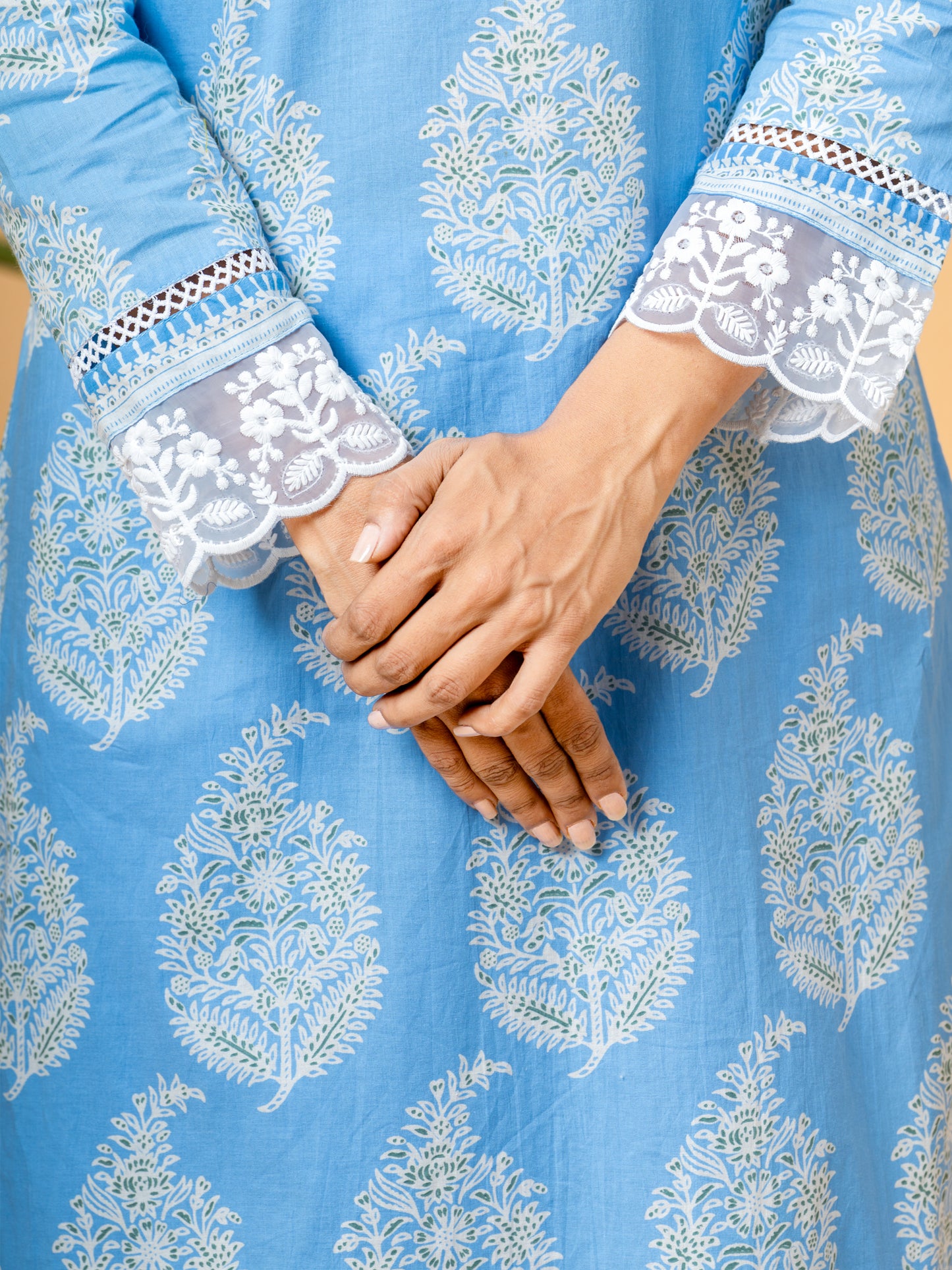 Columbia Blue Paisley Block Print Cotton Suit