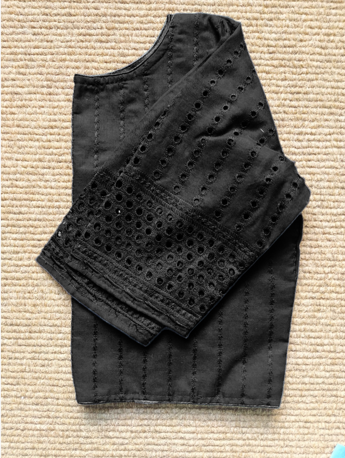 Black Hakoba Round Neck Readymade Cotton Blouse