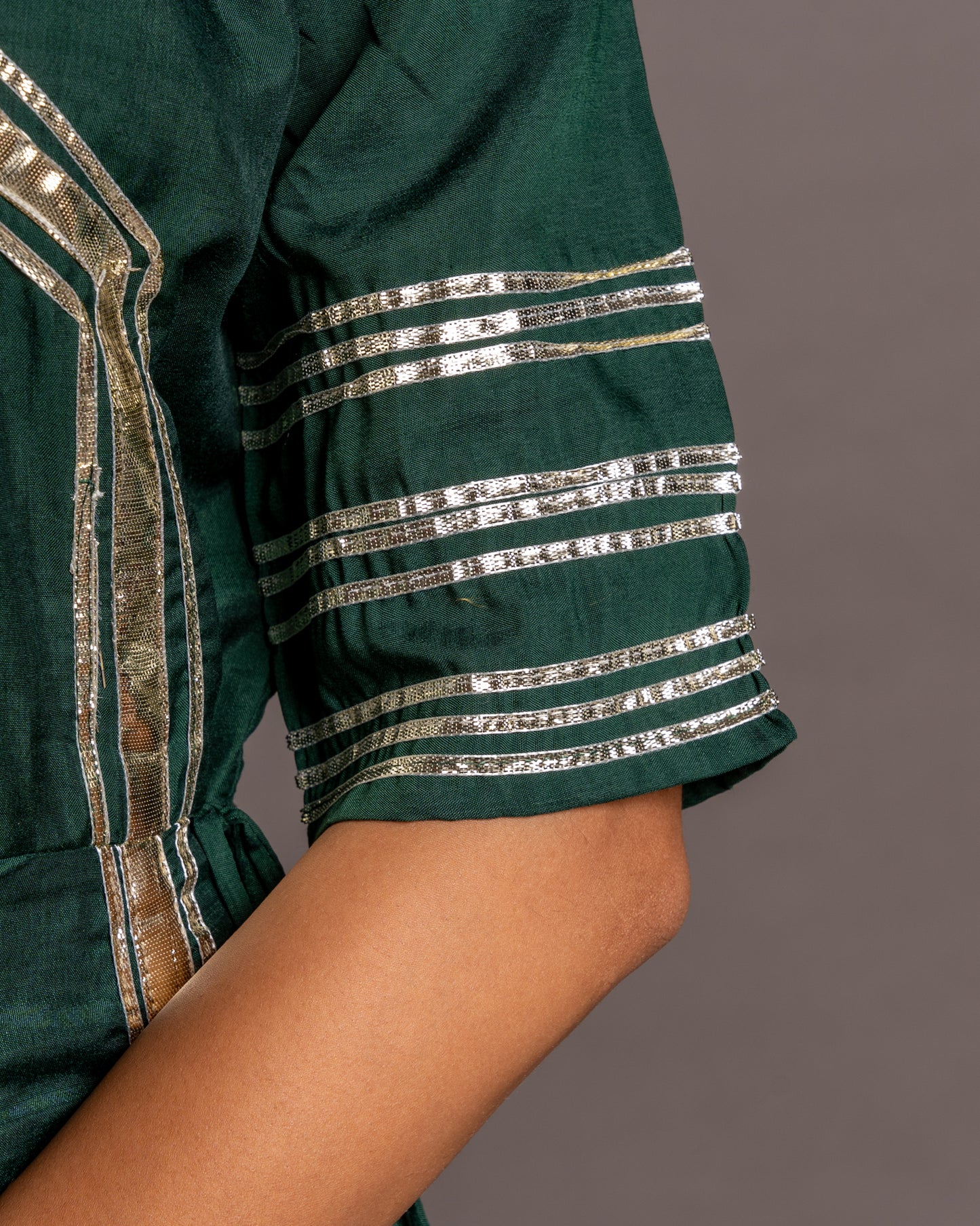 Forest Green Gotta Patti Angrakha Muslin Cotton Festive Suit