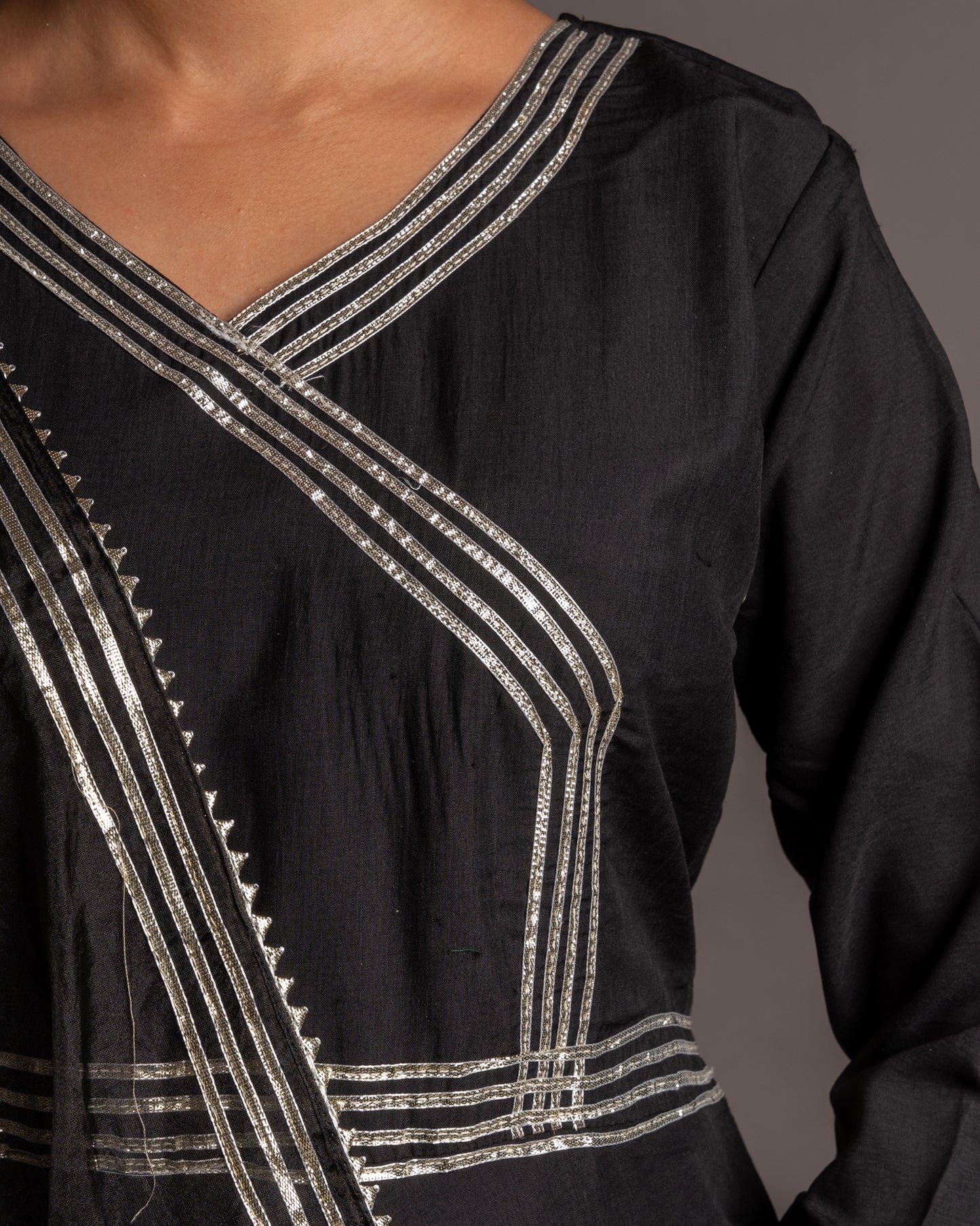 Elegant Black Gotta Patti Angrakha Muslin Cotton Festive Suit