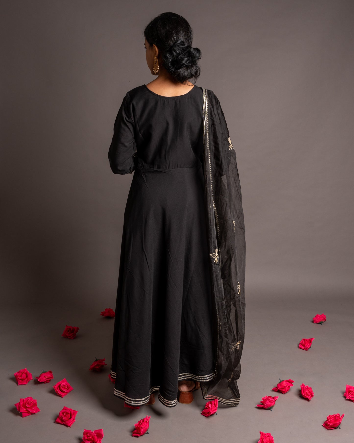 Elegant Black Gotta Patti Angrakha Muslin Cotton Festive Suit