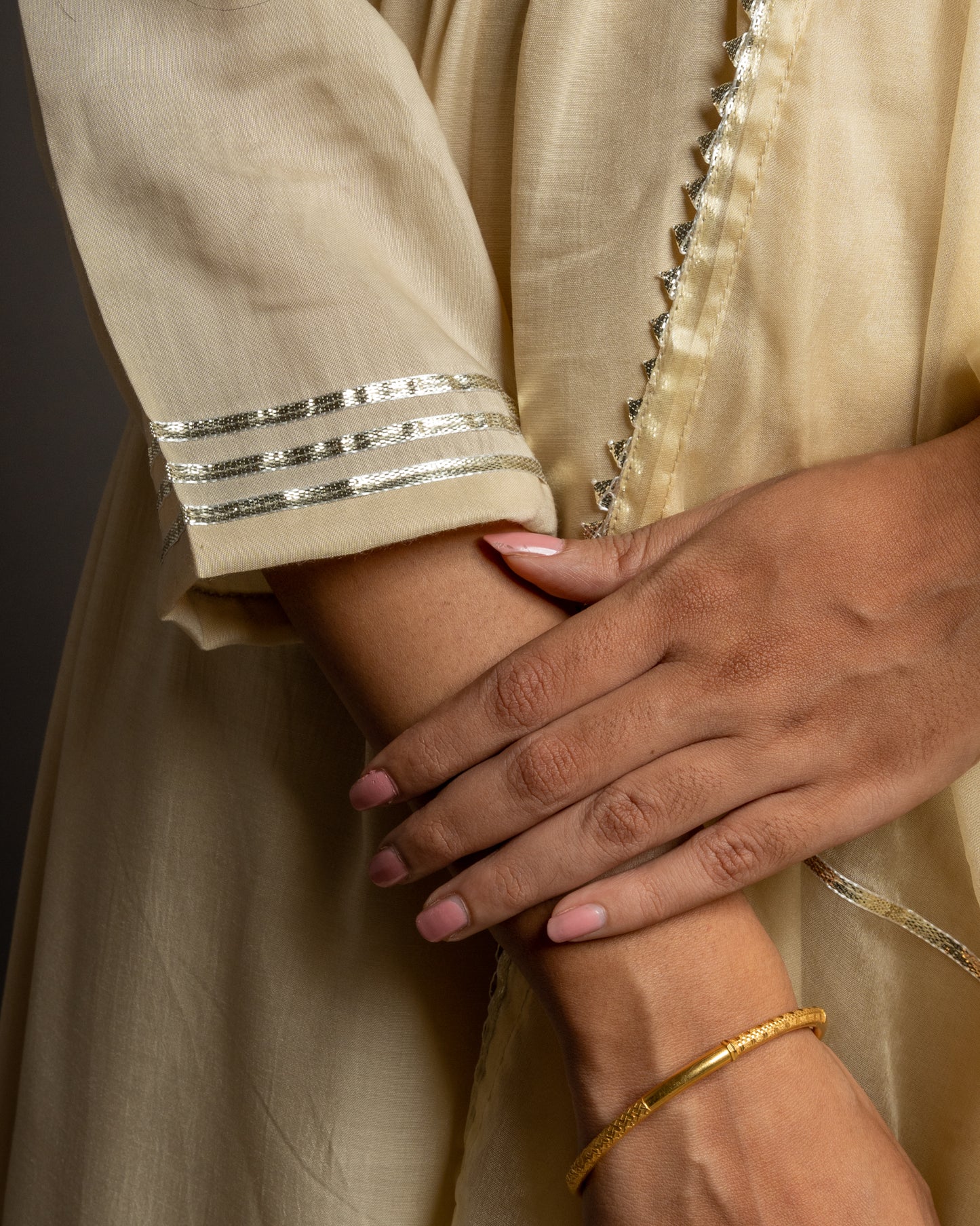 Pastel Cream Gotta Patti Anarkali Muslin Cotton Festive Suit