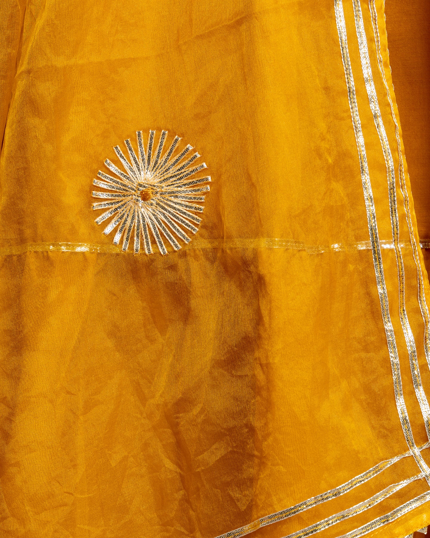 Mustard Yellow Gotta Patti Angrakha Muslin Cotton Festive Suit