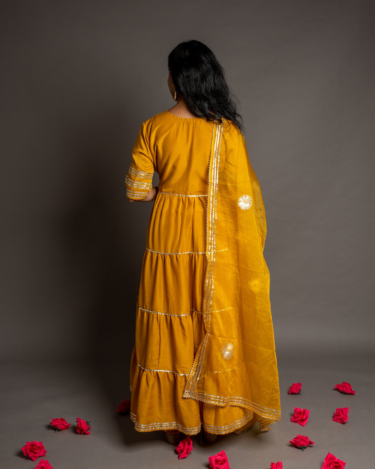 Mustard Yellow Gotta Patti Angrakha Muslin Cotton Festive Suit
