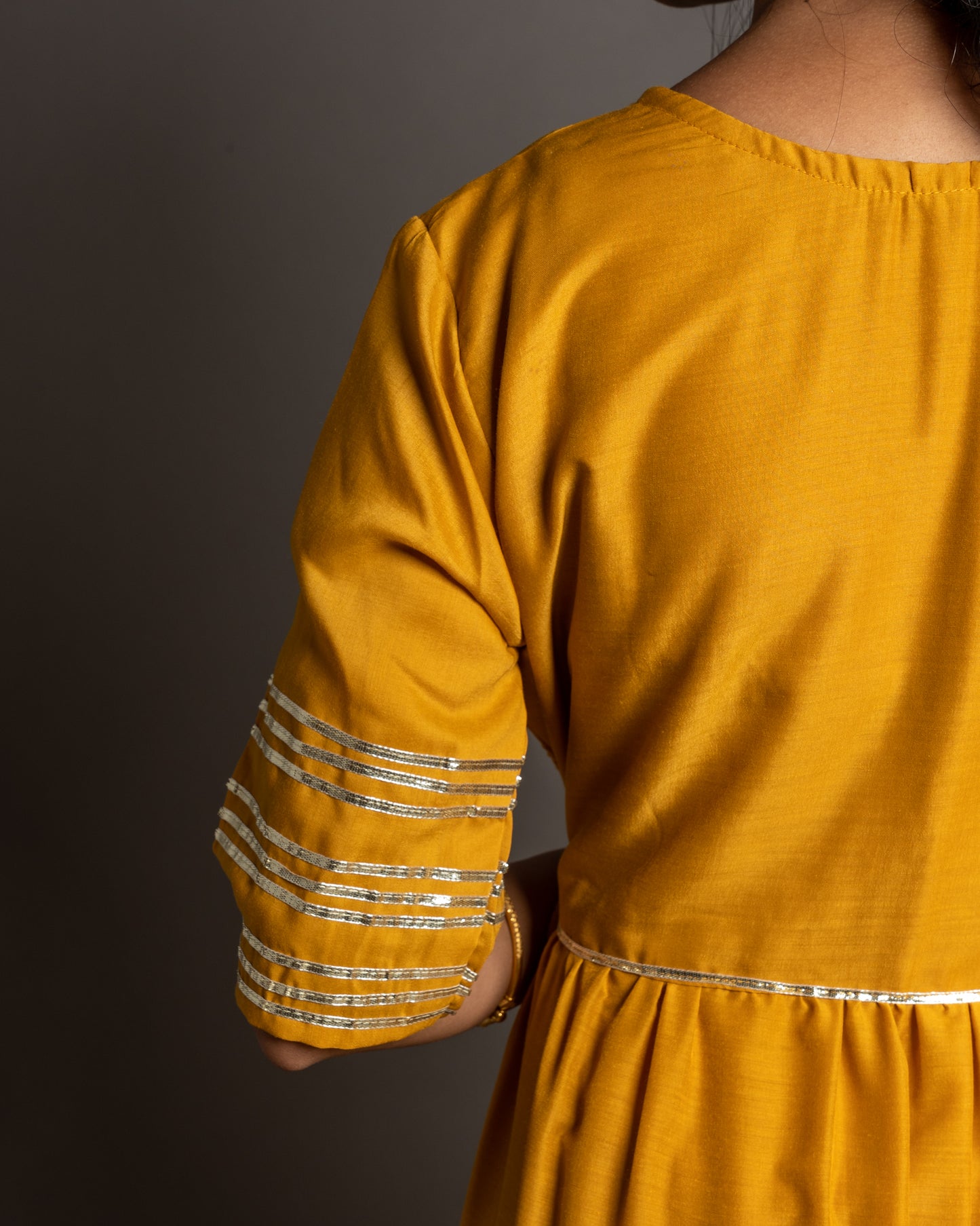 Mustard Yellow Gotta Patti Angrakha Muslin Cotton Festive Suit